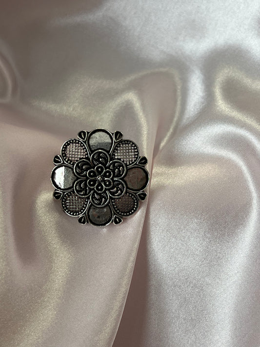 Jaali Oxidized Silver Flower Ring