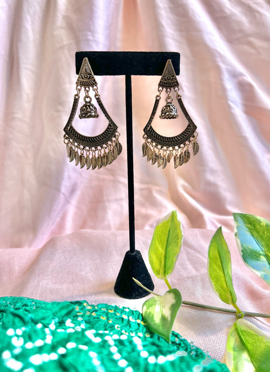 Trikon Feather Oxidized Jhumkas